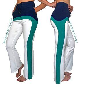 John John Black Wide Leg Colorblock 80s 90s Lightweight Striped High-Waist Pants